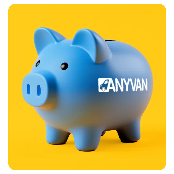 Image of a blue AnyVan piggy bank