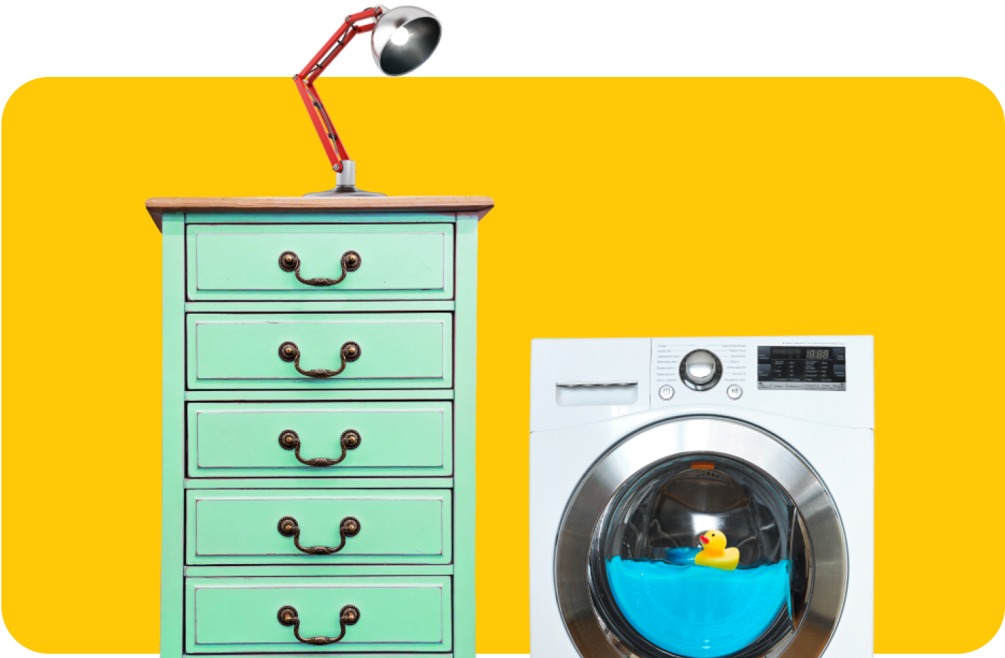 Image of a chest of drawers and a washing machine showing that AnyVan offer furniture moving services. 