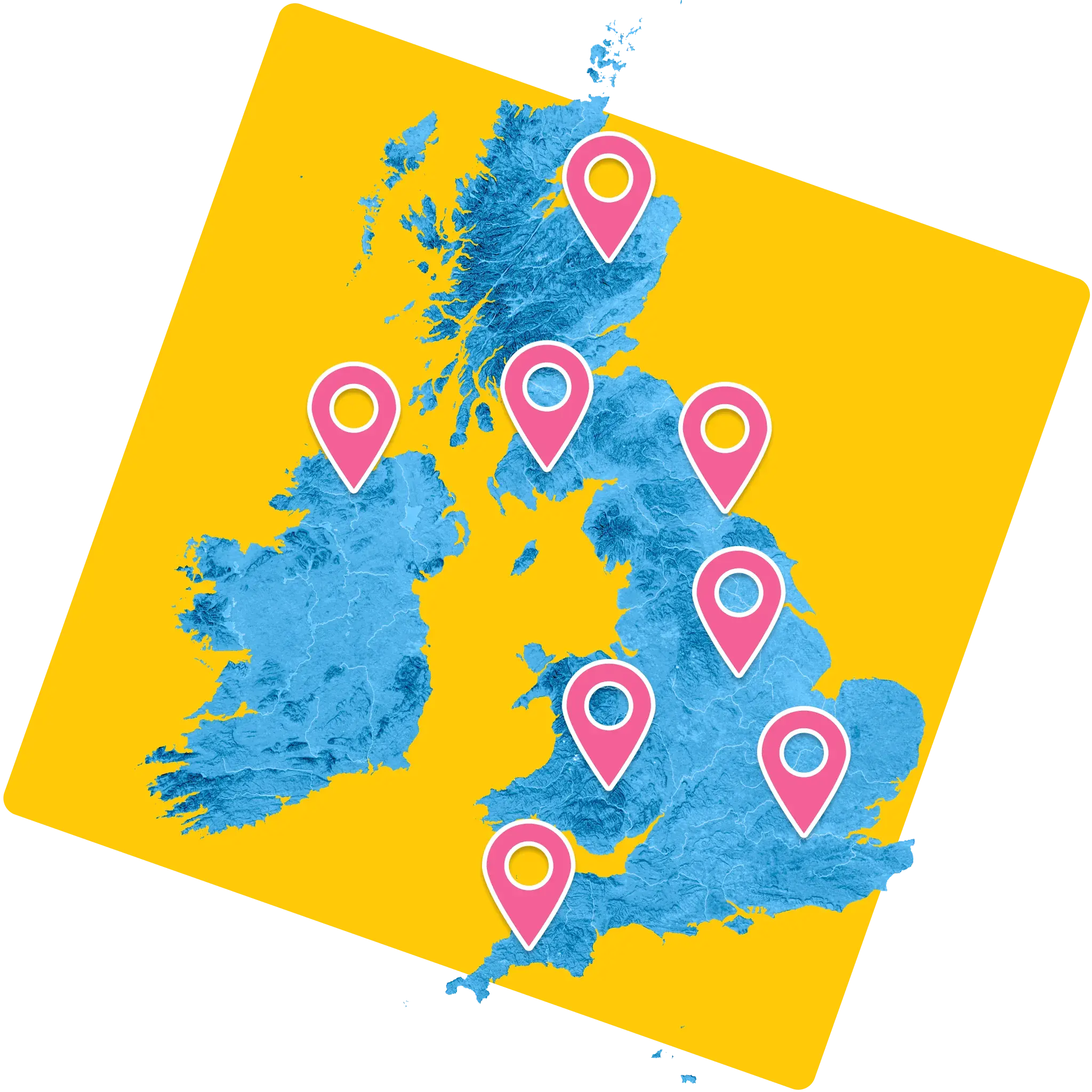 Map of the UK with many pins that show that AnyVan have storage solutions nationwide