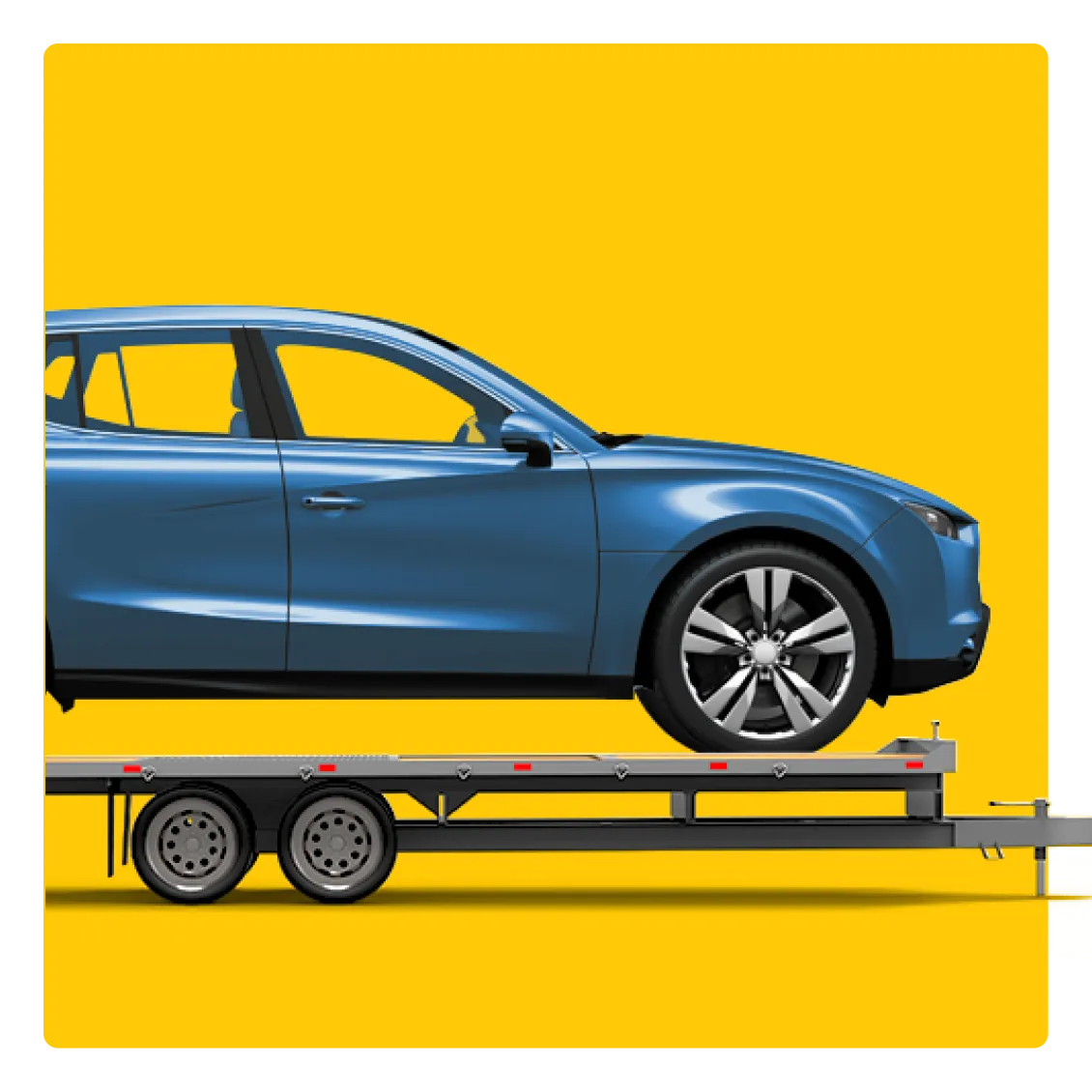 Image of a blue car on a transporter 