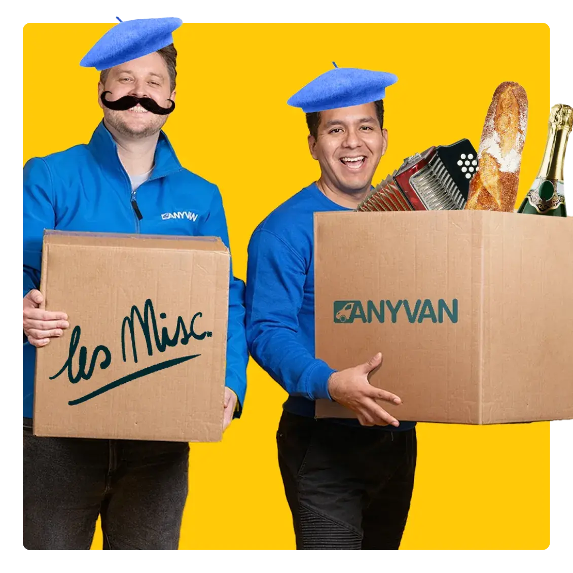 Image of two stereotypical french removal men, showing AnyVan do international moves 
