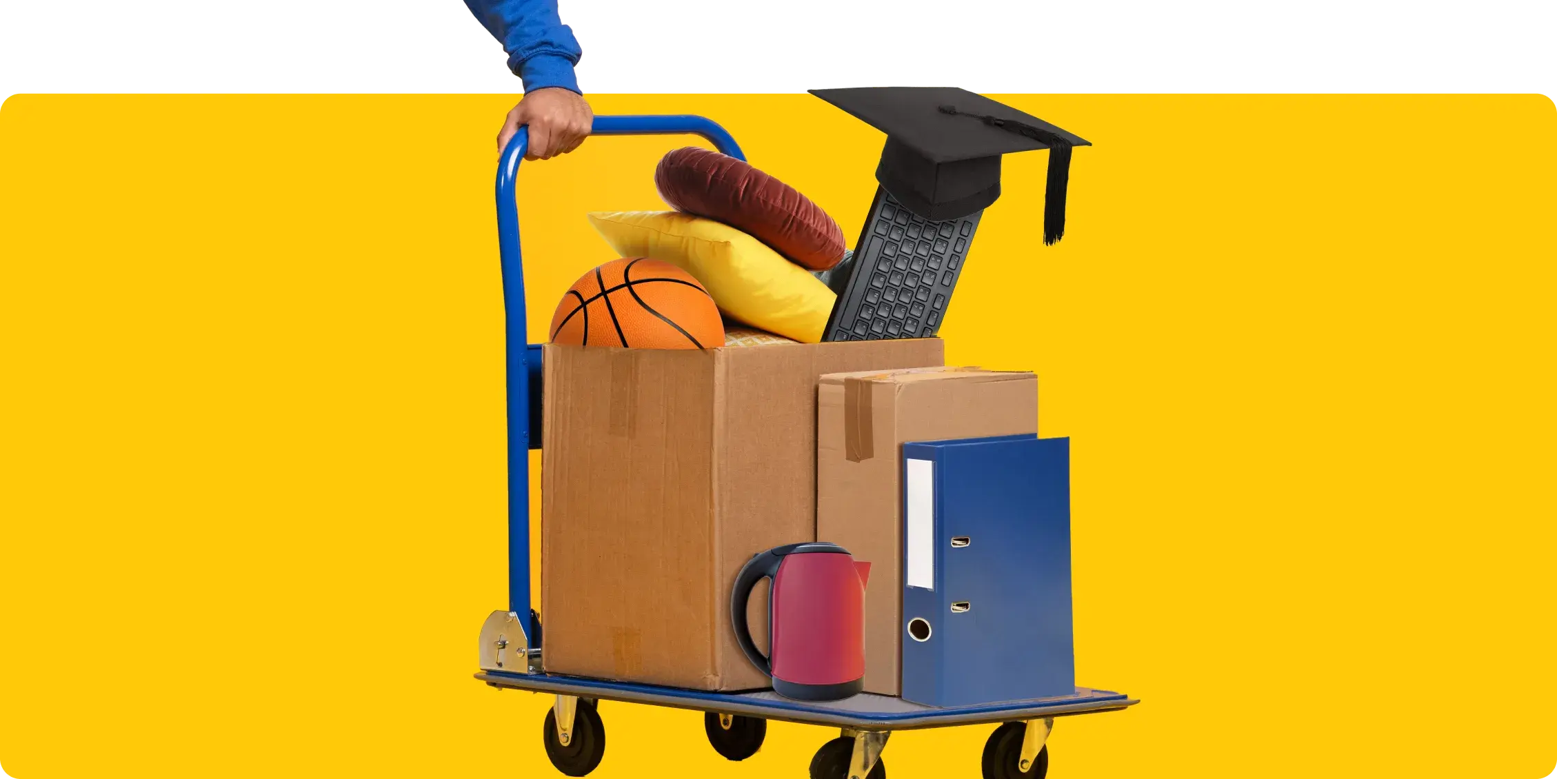 Image of a trolley showing items that students typical move, showing AnyVan's student delivery services