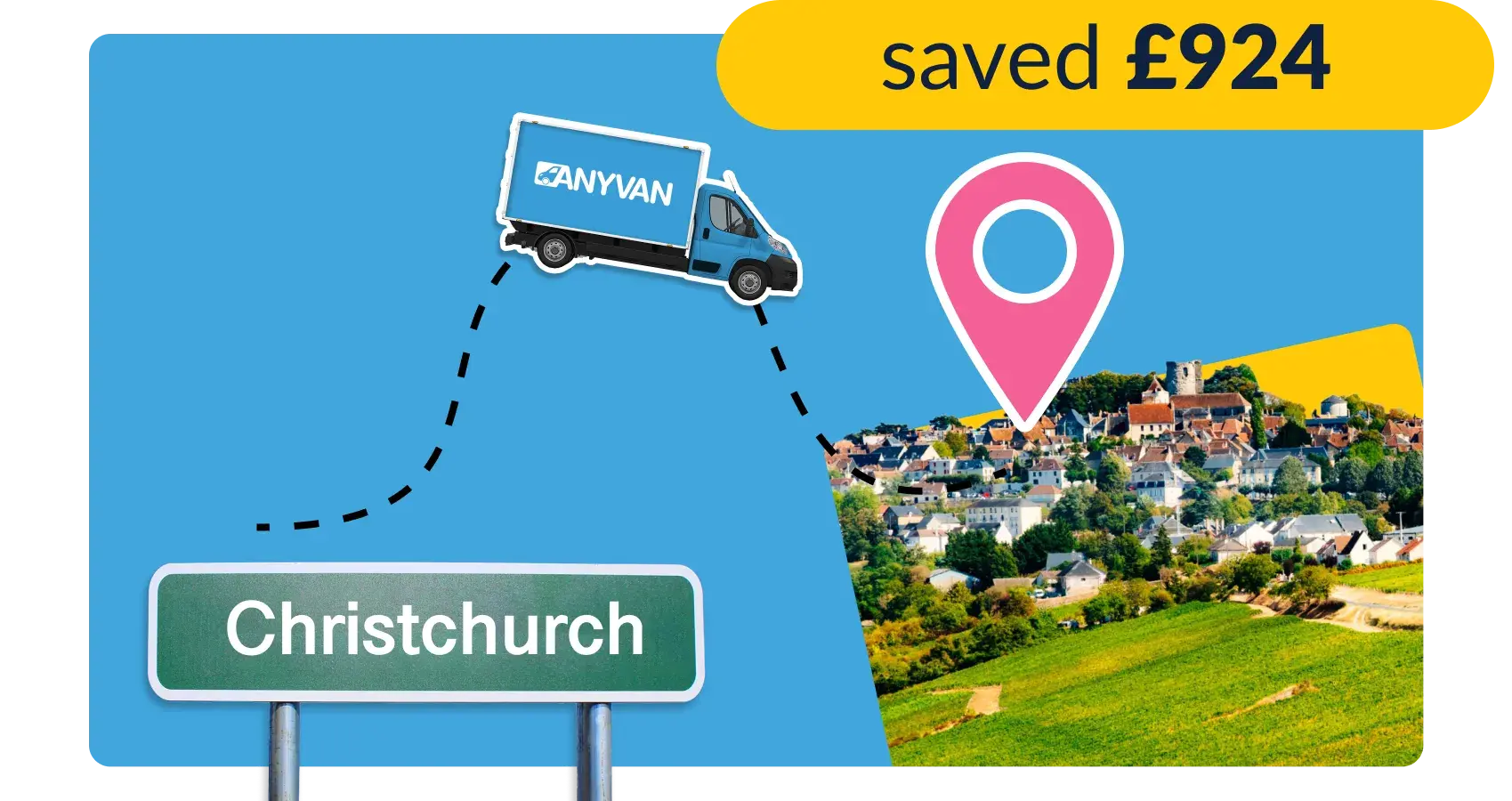 Image showing an AnyVan job from Christchurch to Riorges, with a price saving