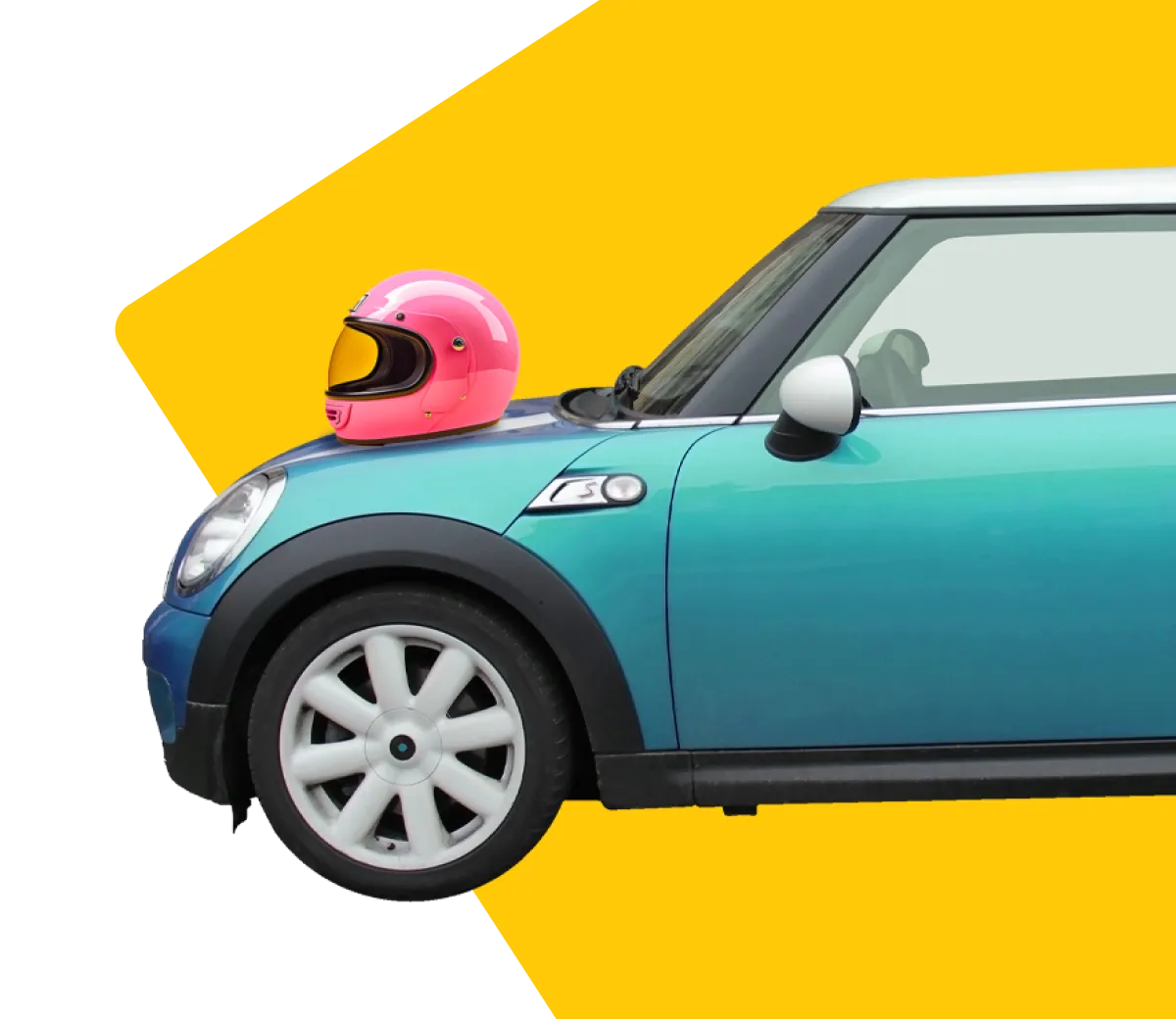 Blue Mini car with pink helmet - car transport