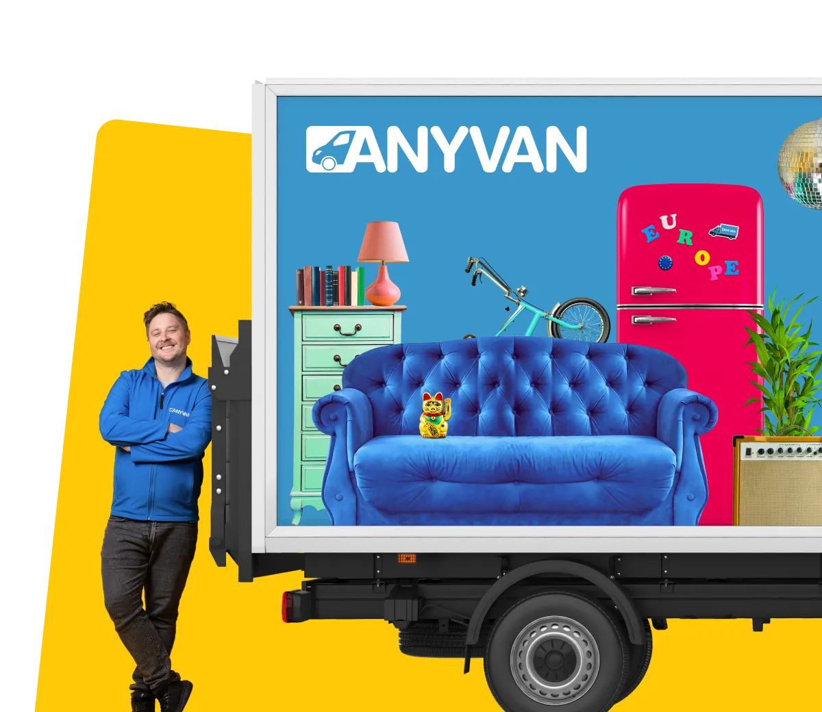 Man and van filled with furniture to be moved to Europe