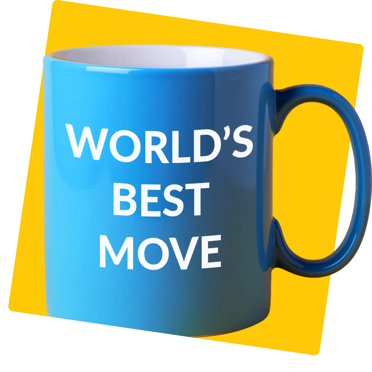 AnyVan blue mug with 'world's best move' printed on it